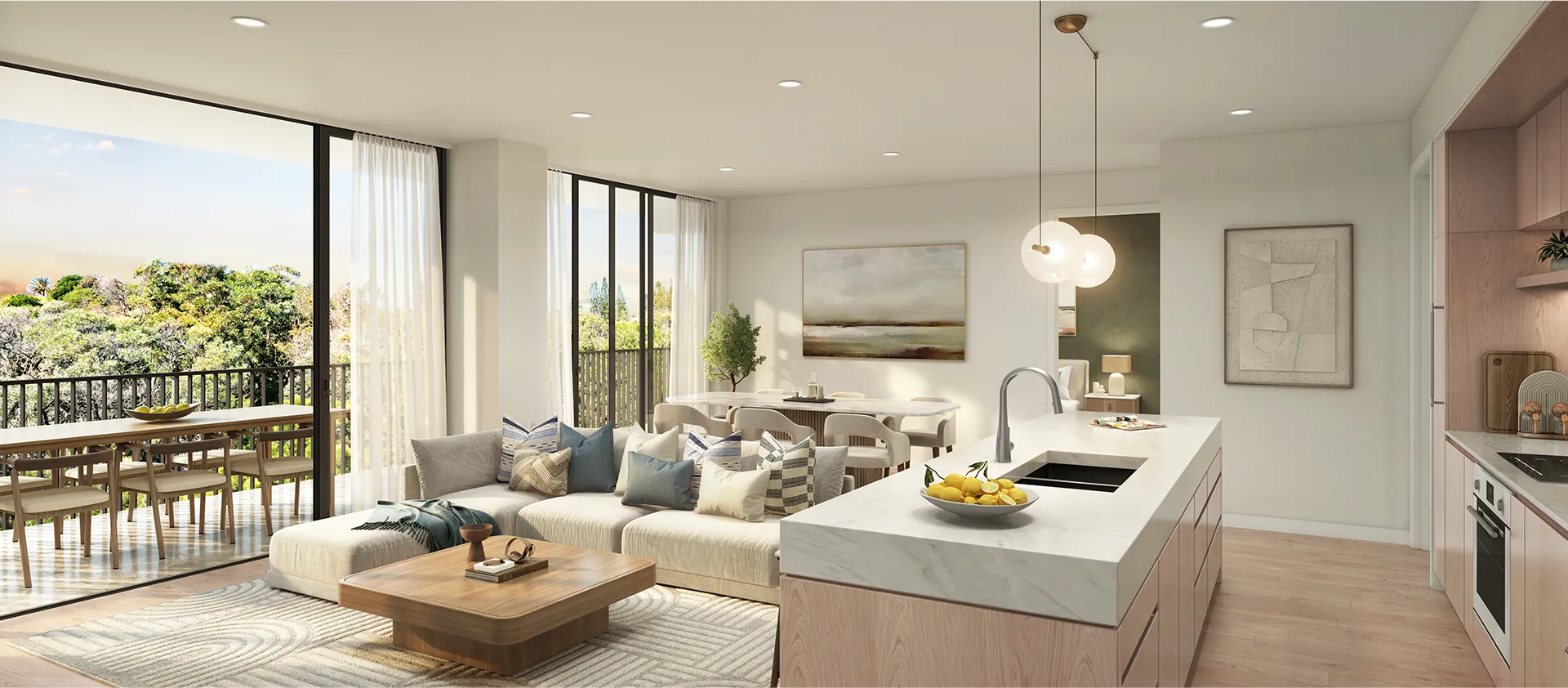 Open-plan living and kitchen in a Sovereign Park residence